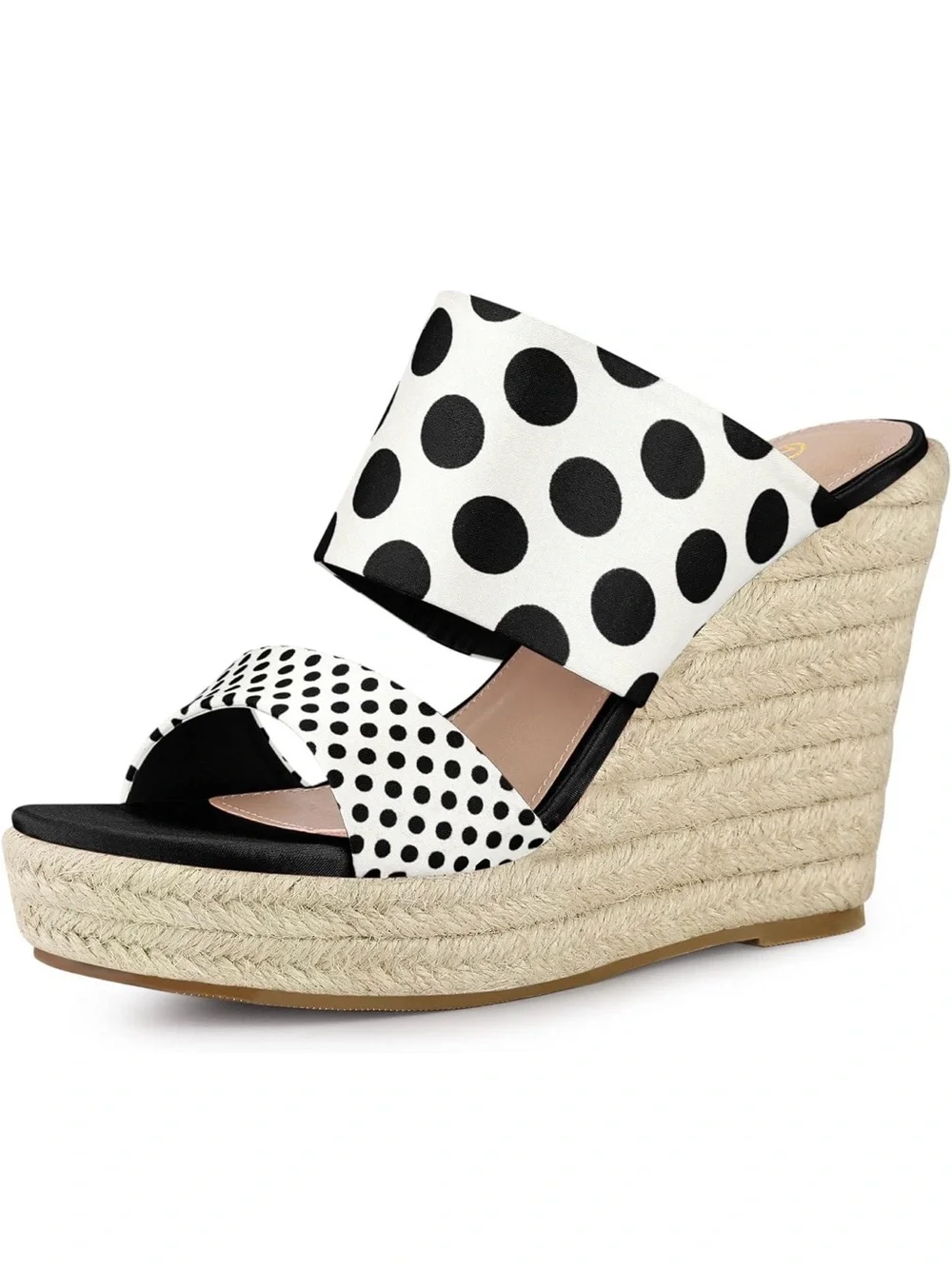 Allegra K Polka Dot Espadrille Wedge Sandals - White/Black
